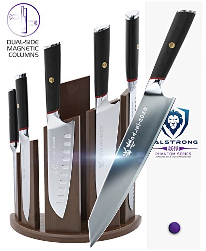 DALSTRONG Knife Set Block- Phantom Series 'Dragon Spire' Magnetic Walnut Block Holder - Japanese AUS-8 Steel - 6pc- Holds 12pc