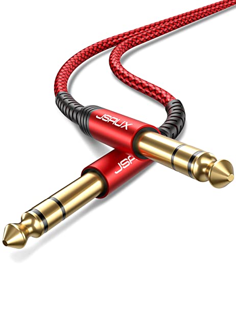 Professional Guitar Cable 3M (10ft), JSAUX 1/4"6.35mm to 6.35mm TRS Stereo Audio Guitar Lead Nylon Braided Jack Instrument Cable for Electric Guitar, Bass, Amp, Keyboard, Mondolin - Red