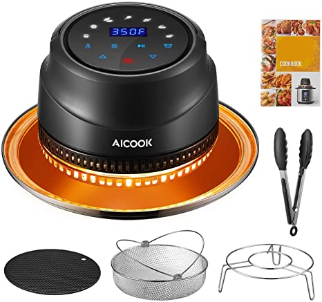 AICOOK Air Fryer Lid for Instant Pot 6&8 Qt, 7 in 1 Air Fyer Lid with LED Touchscreen, Turn Your Pressure Cooker Into Air Fryer in Seconds, Air Fryer Accessories and Recipe Cookbook Included