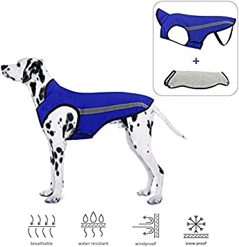 SlowTon Dog Jacket, Winter Dog Coat Adjustable Pet Vest Reflective Stripe Waterproof Windproof Warm Snowsuit Detachable Flannel Lined Jackets Cold Weather Clothes for Small Medium Large Dogs