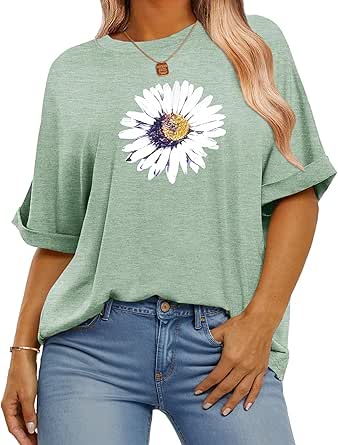 IN'VOLAND Women's Plus Size T Shirts Oversized Tees Summer Half Sleeve Crew Neck Whiskey Graphic Tunic Tops Basic Top