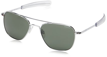 Randolph Aviator Square Sunglasses, 55, Bright Chrome, Bayonet, AGX Lenses