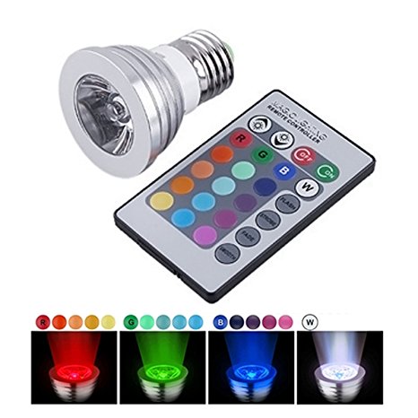 CO-Z 3W E27 16-color changing RGB LED Light Bulbs with Remote Control 100-240V AC