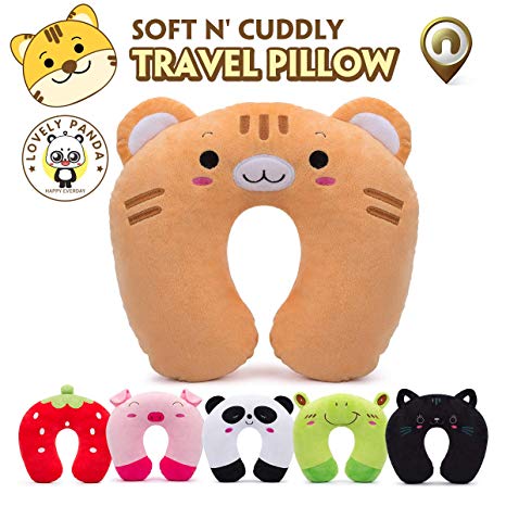 Travel Pillow for Kids Toddlers - Soft Neck Head Chin Support Pillow, Cute Animal, Comfortable in Any Sitting Position for Airplane, Car, Train, Machine Washable, attach luggage, Children gift (tiger)