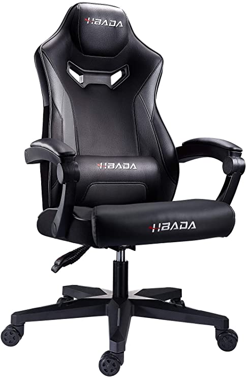 Hbada Gaming Chair Ergonomic PC Gaming Chair Racing Style Computer Chair with Soft Padded Armrest, Headrest and Lumbar Support Recline Chair with Height Adjustable seat and Swivel Caster, Gray.