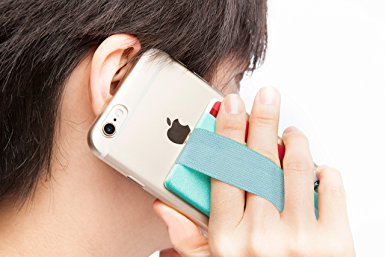 Phone Grip with Credit Card Holder, Sinjimoru Smartphone Strap Grip with Stick on Wallet, Finger Strap on Card Wallet for iPhone, Androids and Cell Phone. Sinji Pouch Band (Mint Pouch and Band)