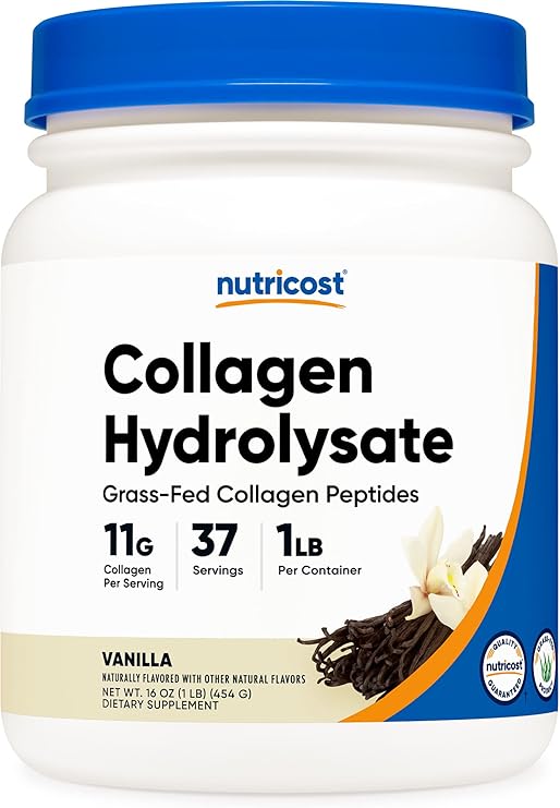 Nutricost Grass-Fed Collagen Powder 1LB (454 G) (Vanilla) - Grass Fed Bovine Collagen Hydrolysate - Collagen Peptides