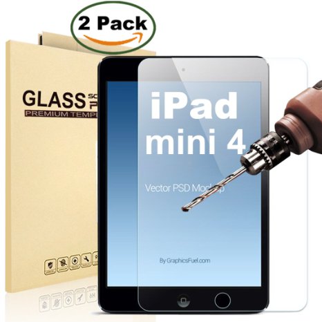 [2 Pack] iPad Mini 4 Glass Screen Protector, MaxTeck 0.26mm Tempered Shatterproof Glass Screen Protector Anti-Shatter Film for Apple New iPad Mini 4 (7.9 inch) - Lifetime Warranty