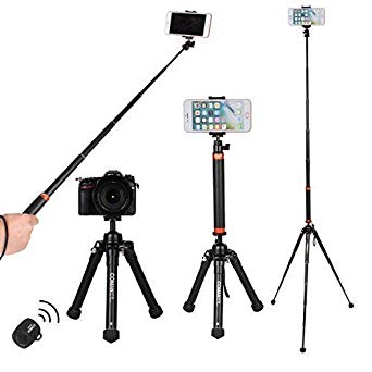 Coman E350MT50 Smart Phone Tripod and Selfie Stick Travel 2in1 with Wireless Bluetooth Remote Control for iPhone,Conan,GoPro,DSLR