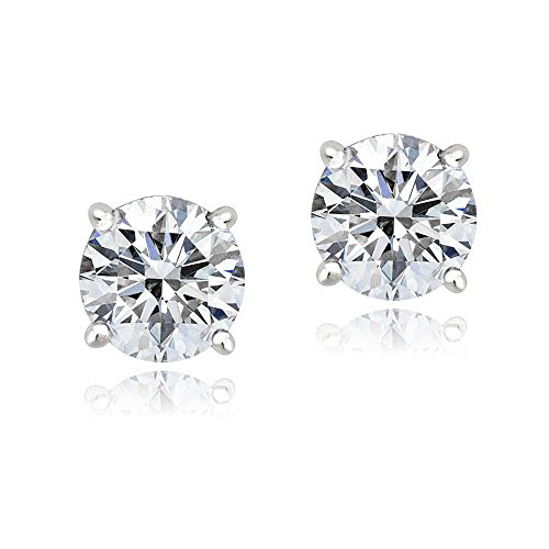 Sterling Silver 100 Facets Cubic Zirconia Solitaire Stud Earrings