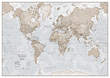 World Map Art Neutral - Silk Art Print