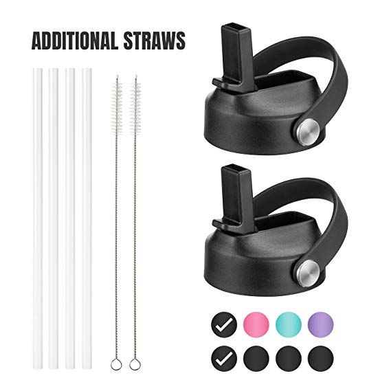 MILKUN Straw Lid Compatible with Hydro Flask Wide Mouth, Simple Modern Summit and Other Sport Water Bottle - 2 Pack with Additional Straws