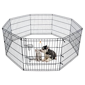 Pet Playpen Dog Fence Foldable Exercise Pen Yard for Cats Rabbits Puppy Indoor Outdoor - 24" Black