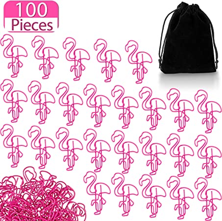 100 Pieces Flamingo Paper Clip Flamingo Shaped Paperclips Cute Animal Shape Bookmark Clips Metal File Note Clips Page Marker for Office School Home Supplies