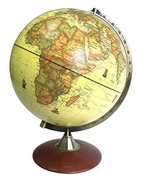 Exerz (X-Large Dia 30 CM) Antique Globe With A Wood Base