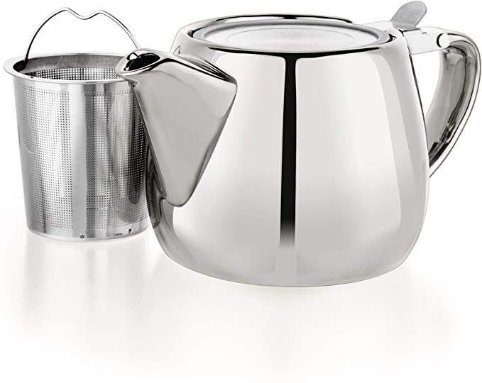 Tealyra - Pluto Porcelain Small Teapot Silver - 18.2-ounce (1-2 cups) - Unique Finish - Stainless Steel Lid and Extra-Fine Infuser To Brew Loose Leaf Tea - 540ml