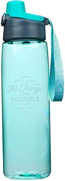 All Things are Possible Teal Water Bottle w/Mathew 19:26 - Christian Water Bottle for Women & Men, Scripture Inspirational Water Bottle for Everyday Use (BPA Free 32oz Wide Mouth Water Bottle)