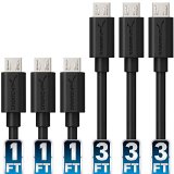 Sabrent 6-Pack 22AWG Premium Micro USB Cables X3-3ft  X3-1ft High Speed USB 20 A Male to Micro B Sync and Charge Cables Black CB-U631