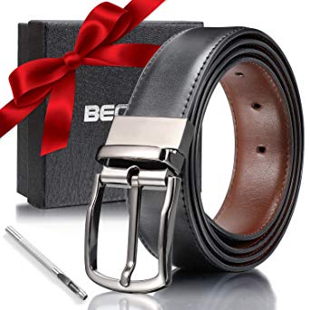 Men’s Belt, Reversible Genuine Leather mens belt for men Dress Belt Wide Rotated Buckle Gift Box Black brown