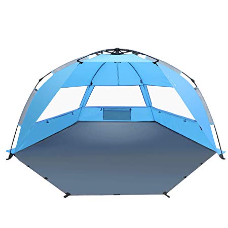Tagvo Pop Up Beach Tent Sun Shelter Easy Set Up Tear Down, Fiberglass Frame Lightweight 4.7lb Compact Instant Beach Canopy, UPF 50  Sun Protection 3 Zipper Screen Windows Ventilation Easy Up Sun Shade