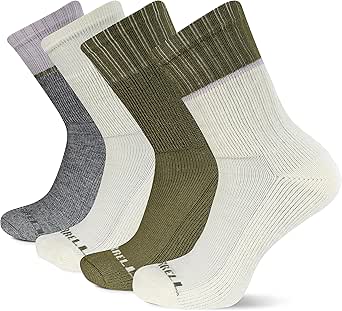 Merrell Men's and Women's Thermal Hiking Crew Socks-4 Pair Pack-Unisex Arch Support Band and Wool Blend