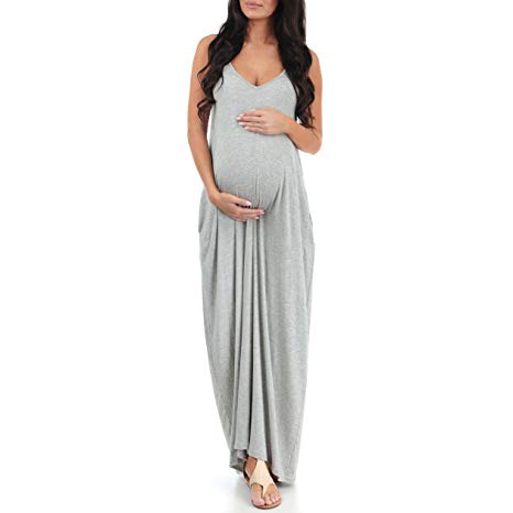 Mother Bee V-Neck Cami Maternity Maxi Dress with Adjustable Straps by Rags and Couture