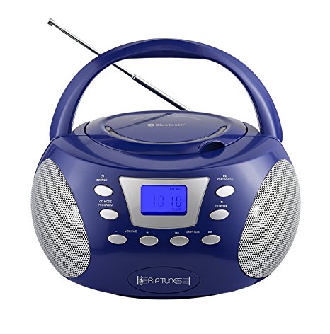Riptunes Bluetooth AM/FM CD BoomBox - Top Loading CD Player, Blue (CDB230BT)