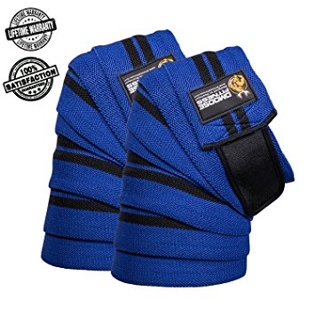 Knee Wraps by DMoose Fitness – Strong Velcro, Durable Stitching – Heavy Duty 78 Inches Elastic Compression Knee Wraps to Enhance Your Powerlifting. (Blue)