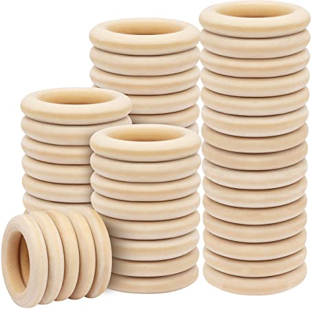 Kurtzy Natural Wooden Rings (50 Pack) - 55mm/2.17" Outer Diameter with 35mm/ 0.39" Inner Diameter - Unfinished Wood Ring for Arts & Crafts, DIY, Home Decor, Jewellery Making, Ring Pendants