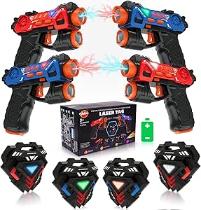 VATOS Jeu de Pistolets Laser, Mini Laser Tag Infrarouge pour Enfants avec Badges (4 Packs), Jeu Laser 4 Joueurs intérieur extérieur,Activité de Groupe Jouet pour 4  Ans garçons et Filles