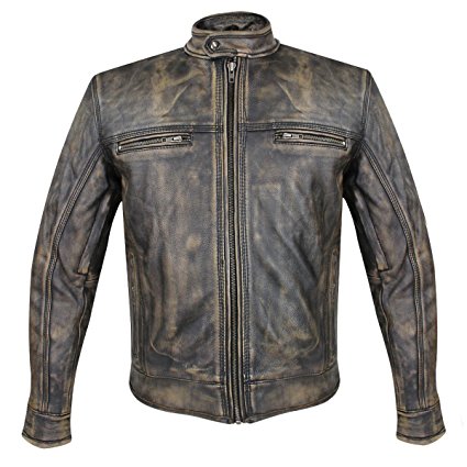 Xelement XS-1550 Mens Venture Armored Leather Motorcycle Jacket with Gun Pocket - Small
