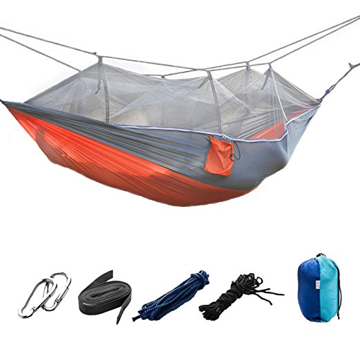 Vicona Portable Double Camping Parachute Fabric Hammock with Mosquito Net -Lightweight Durable Nylon Hammock For Outdoor Travel Indoor Camping Hiking Backpacking Backyard.