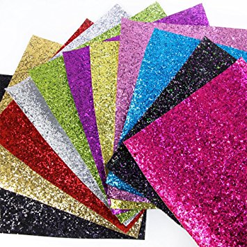 11 pcs 8" x 13" (20cm x 34cm) Glitter Sequins Fabric Thick Canvas Back Craft DIY Craft Assorted Colours (11 Color)