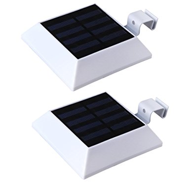 T-SUN Solar Gutter Lights,6 LED Solar Powered Waterproof Security Lamp 6000K White (2 pack)