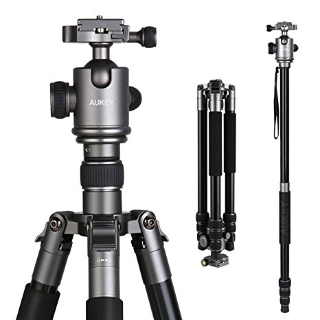 AUKEY Tripod with Ball Head Lightweight Aluminum Camera Stand with 1/4” Quick Release Plates and Carrying Bag for Canon , Nikon , Sony and Other DSLRs