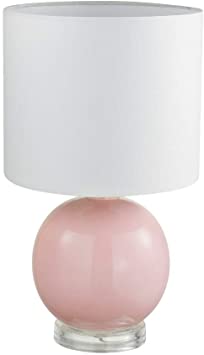 Globe Electric 67623 Camille 18" Table Lamp, Blush Pink, White Fabric Shade, 5-Foot Clear Cord, Socket Rotary Switch