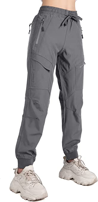 Singbring Women's Athletic Hiking Cargo Joggers Pants Outdoor Workout Lightweight Quick Dry UPF 50 Zipper Pockets