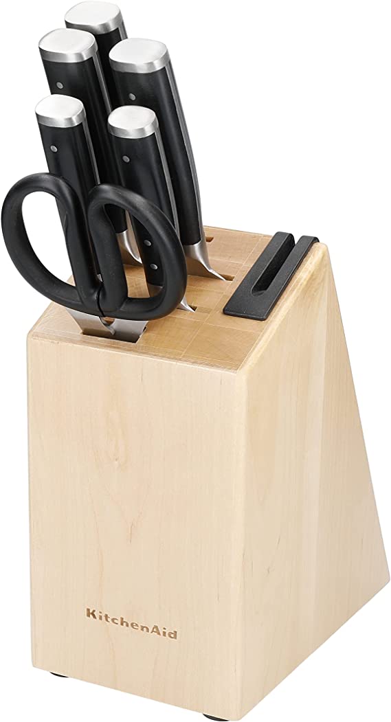 KitchenAid, Forged Knife Set, Knife Block and Sharpener, Japanese Steel, 6 Knives & Block & Sharpener Set