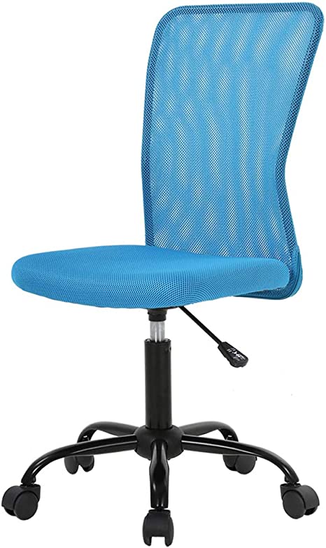 Simple Office Chairs Ergonomic Small Cute Mesh Office Chair, Armless Lumbar Support for Home Office Chair, Cheap Chic Modern Desk PC Chair Blue, Mid Back Adjustable Swivel