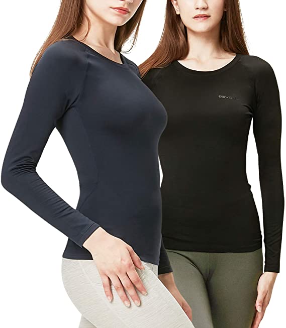 DEVOPS Women's 2 Pack Thermal Heat-Chain Compression Baselayer Tops Long Sleeve T-Shirts