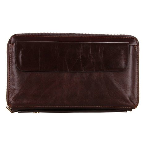 Itslife Mens Genuine Leather Zipper Clutch Bag Coffee Big Capacity Zipper Closure Wallet Organizer