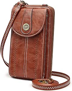 S-ZONE Femme Sac à bandoulière pour Téléphone Portable en cuir PU Avec Blocage RFID étui de Téléphone Portable Vintage avec Fentes pour Téléphone Portable de Moins de 6,7"