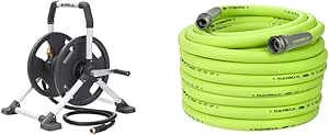 Gorilla 150' Aluminum Zero-Rust Upright Hose Reel and Flexzilla Garden Hose 5/8 in. x 100 ft. Bundle