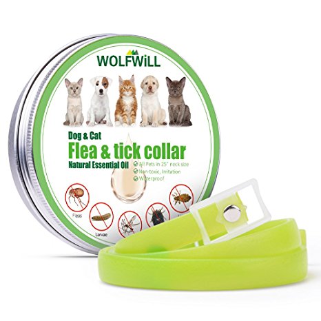 Dog Anti Flea & Tick Collar, WOLFWILL 180 Days Effectiveness Protection Pest Repellent Rubber Necklet with Natural Formula for Dogs and Puppies, Fully Adjustable, Kills Repels Mosquitoes, Ticks