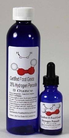8 Oz Certified 35 H2o2 Hydrogen Peroxide Food Grade and FREE 1 ounce Filled Blue Cobalt Dropper bottle SHIPPED FAST