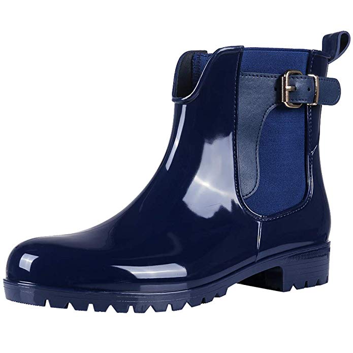 Womens Ankle Rain Boots Shiny Waterproof Short Boots