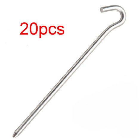 eBerry 20pcs 7" Outdoor Camping Trip Hiking 7001 Aerometal Aluminum Alloy "7" Shape Round Tent Pegs Stakes Nail Silver