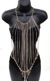 EagleUS Bikini Cross Body Link Chain Necklace to Waist Belly Belt Harness Women Body Full Metal Chain Gold Jewelry Necklace