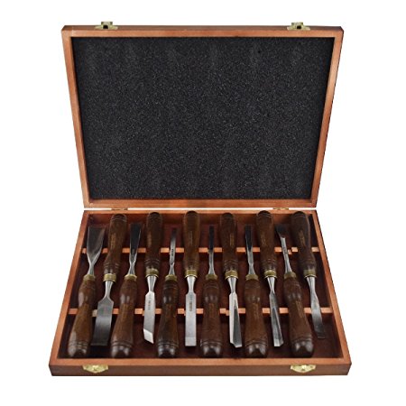 KSEIBI 312140 Industrial Grade Woodworking Carving Wood Chisel Set Wooden Handle 12-Pieces.