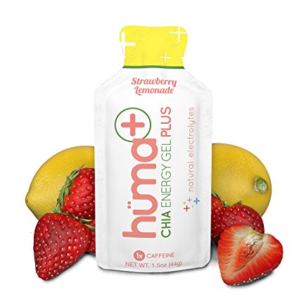 Huma PLUS - Chia Energy Gel, Strawberry Lemonade, 12 Gels, 1x Caffeine - Natural Electrolyte Enhanced Energy Gel